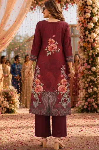 women floral printed regular kurta with trousers & with dupatta