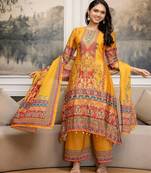 women ethnic motifs printed regular mirror work kurta with palazzos & with dupatta