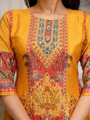 women ethnic motifs printed regular mirror work kurta with palazzos & with dupatta 7