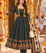 women ethnic motifs printed empire  cotton kurta with trousers & with dupatta