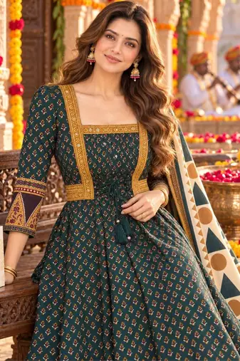 women ethnic motifs printed empire  cotton kurta with trousers & with dupatta
