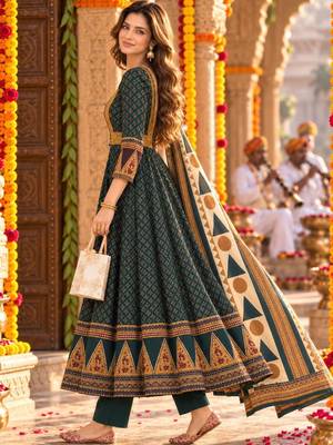 women ethnic motifs printed empire  cotton kurta with trousers & with dupatta 3