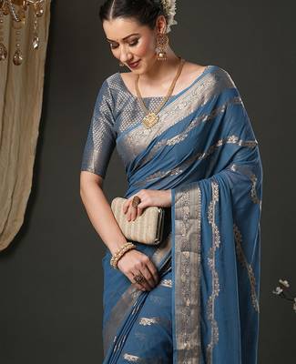 Blue woven design zari  georgette kanjeevaram saree 1