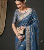 Blue woven design zari  georgette kanjeevaram saree