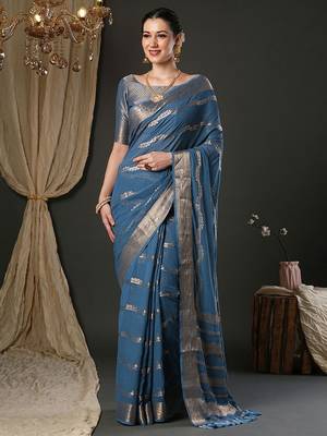 Blue woven design zari  georgette kanjeevaram saree 2