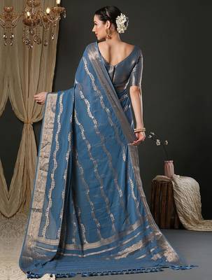 Blue woven design zari  georgette kanjeevaram saree 3