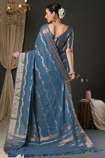 Blue woven design zari  georgette kanjeevaram saree