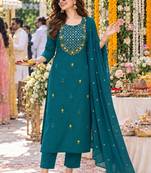 women ethnic motifs embroidered regular mirror work  cotton kurta with trousers & with