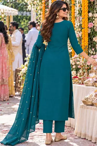 women ethnic motifs embroidered regular mirror work  cotton kurta with trousers & with