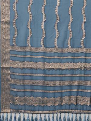 Blue woven design zari  georgette kanjeevaram saree 5