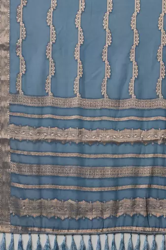 Blue woven design zari  georgette kanjeevaram saree