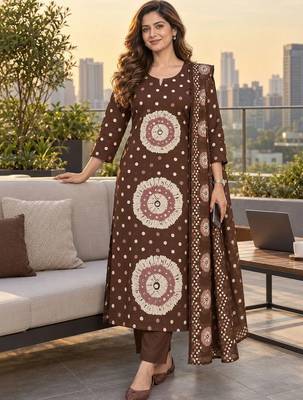 women ethnic motifs printed regular  cotton kurta with trousers & with dupatta 1