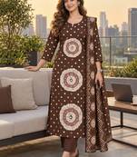 women ethnic motifs printed regular  cotton kurta with trousers & with dupatta