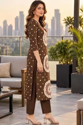 women ethnic motifs printed regular  cotton kurta with trousers & with dupatta