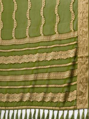 Olive ethnic motifs woven design zari  georgette kanjeevaram saree 5