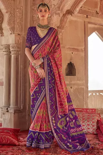 Peach silk blend patola saree