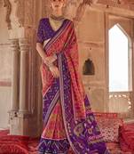 Peach silk blend patola saree