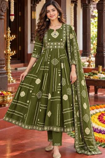 women ethnic motifs printed regular mirror work  cotton kurta with trousers & with dupatta
