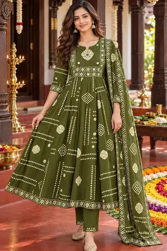 women ethnic motifs printed regular mirror work  cotton kurta with trousers & with dupatta