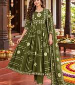 women ethnic motifs printed regular mirror work  cotton kurta with trousers & with dupatta