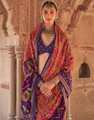 Peach silk blend patola saree 2