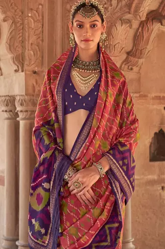 Peach silk blend patola saree