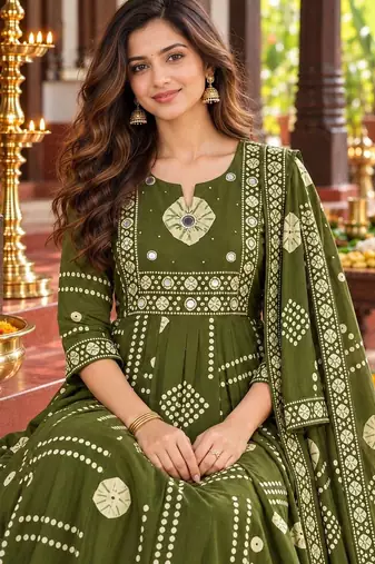 women ethnic motifs printed regular mirror work  cotton kurta with trousers & with dupatta