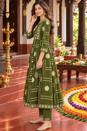 women ethnic motifs printed regular mirror work  cotton kurta with trousers & with dupatta