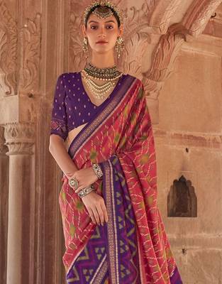Peach silk blend patola saree 3