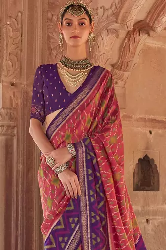 Peach silk blend patola saree