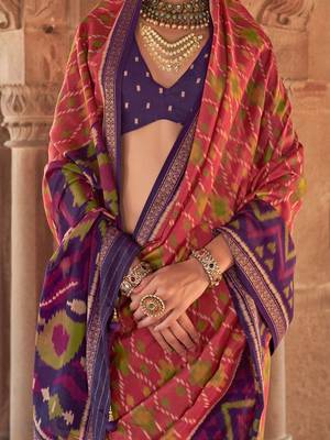 Peach silk blend patola saree 4