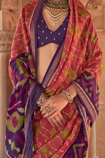 Peach silk blend patola saree