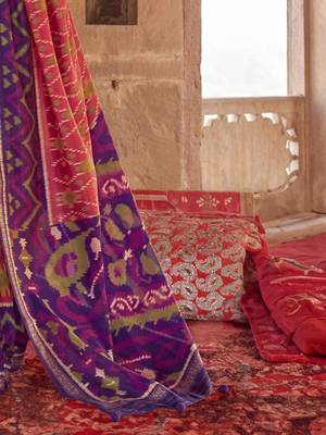 Peach silk blend patola saree 5
