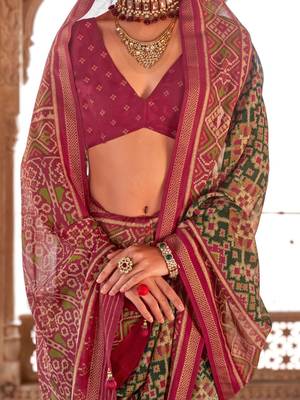 Sea green ethnic motifs silk blend patola saree 4