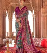 Turquoise silk blend patola saree