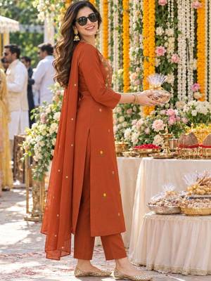 women ethnic motifs embroidered regular mirror work  cotton kurta with trousers & with 3