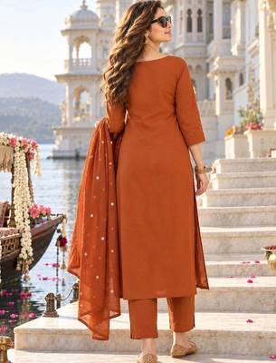 women ethnic motifs embroidered regular mirror work  cotton kurta with trousers & with 4