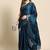 Blue blue floral embroidered satin saree