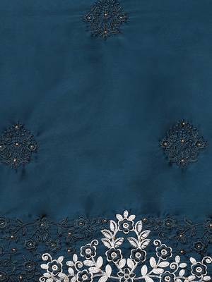 Blue blue floral embroidered satin saree 4