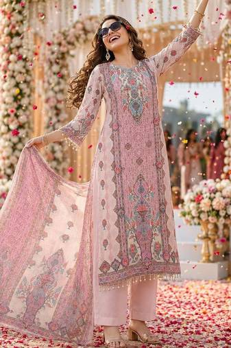 women ethnic motifs printed regular kurta with trousers & with dupatta