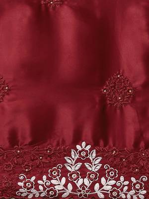 Maroon maroon ethnic motifs embroidered satin saree 4