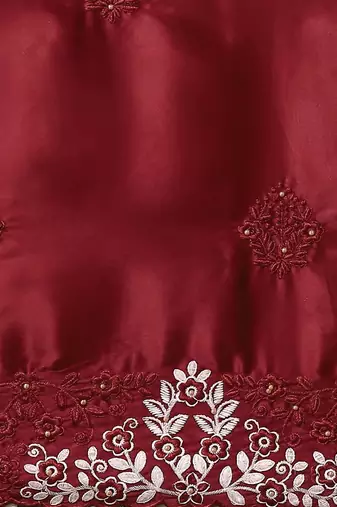 Maroon maroon ethnic motifs embroidered satin saree