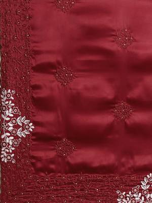 Maroon maroon ethnic motifs embroidered satin saree 5