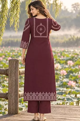 women ethnic motifs embroidered regular mirror work  cotton kurta with trousers & with