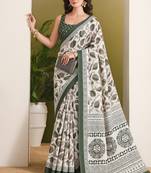 Green batik printed silk blend ready to wear saree