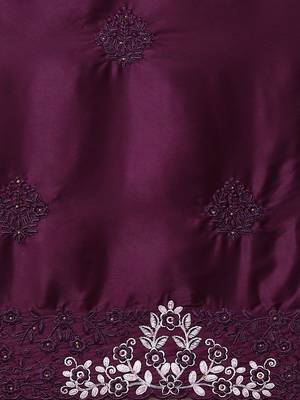 Burgundy burgundy & white floral embroidered satin saree 4