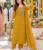 women embroidered mirror work  cotton kurta with trousers & with dupatta