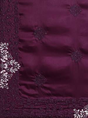 Burgundy burgundy & white floral embroidered satin saree 5