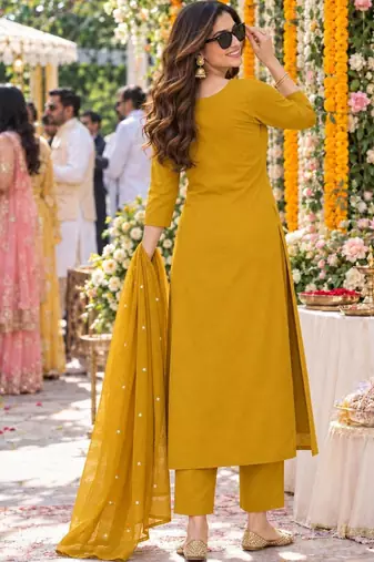 women embroidered mirror work  cotton kurta with trousers & with dupatta