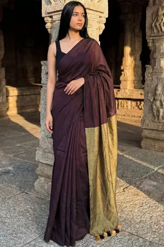 Brown  cotton khadi saree with blouse